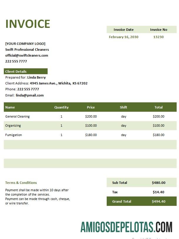 em branco Modelo de fatura grátis para serviço de limpeza